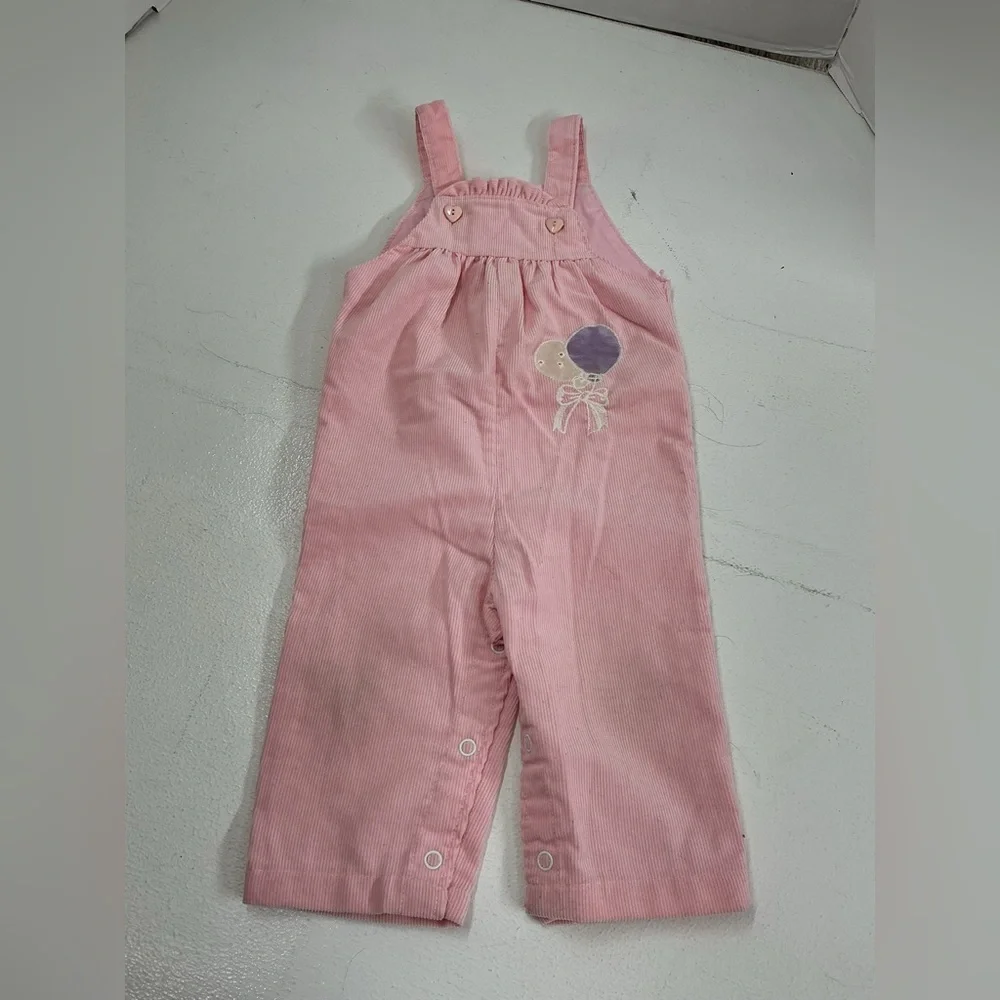 Vintage Healthtex Pink Kids Overalls with Balloon Embroidery